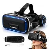 3D VR Brille Handy mit Kopfhörern, Virtual Reality Brille mit 120° Sichtfeld Blaulichtschutz, VR Headset Einstellbarer Augenabstand, Unterstützt 4,7-6,53 Zoll Smartphones, für Kino & Spiele