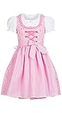 Nübler Dirndl Mädchen - 3 teiliges Set Dirndl Kleid mit Trachtenbluse und Schürze traditioneller Stil - Moderne bayrische Tracht, Linda Rosa Rosa Gr. 92