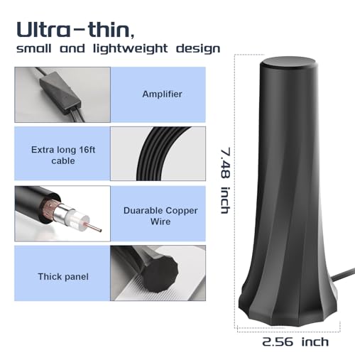 TV Antenna,TV Antenna Indoor,TV Digital HD Indoor,TV Antenna for Local Channels,Support 4K 1080p TV Antenna for Smart TV and All Older TV\'s Antenna with Signal Booster and 16FT Coax HDTV Cable - Thumbnail 2