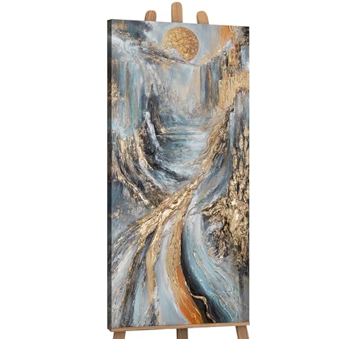 YS-Art Dipinti astratti arte su tela dipinti a mano con accenti oro murale soggiorno moderno arredamento casa immagini ufficio vera arte 115x50 cm