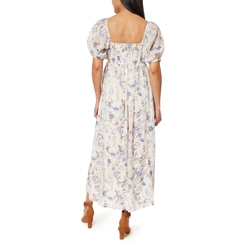 Image of WallFlower Women's Eliza Pleated Bodice Puff Sleeve Chiffon Maxi Dress