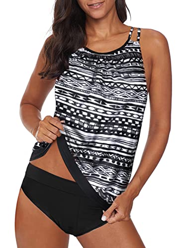 BLENCOT Damen Tankini Bauchweg Zweiteilig Tankini Set Zweiteiliger Badeanzug A-2 XL Cover
