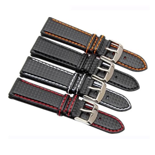 Bracelet de montre cuir véritable 24mm homme noir et orange étanche en fibre de carbone
