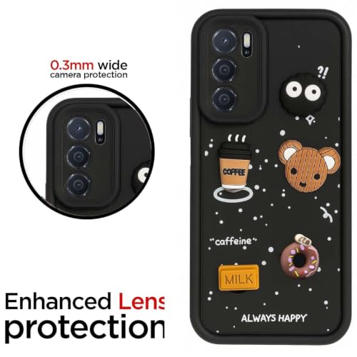 Image of Bintage Cute Fun Taddy Cartoon 3D Ball Bear Milk Donut Coffee Cup Silicon Case Full Body & Camera Protection Back Cover Compatible for Oppo A53s 5G - Black