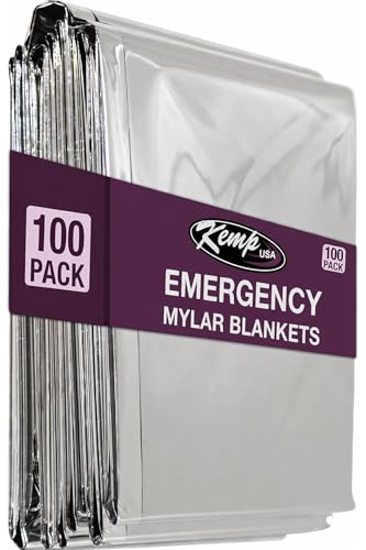 Image of Kemp USA Emergency Mylar Blanket Lightweight Thermal Reflective Survival Blanket First Aid Disaster Preparedness Camping Vehicle Bug Out Bag Emergency Supply Gear (100)