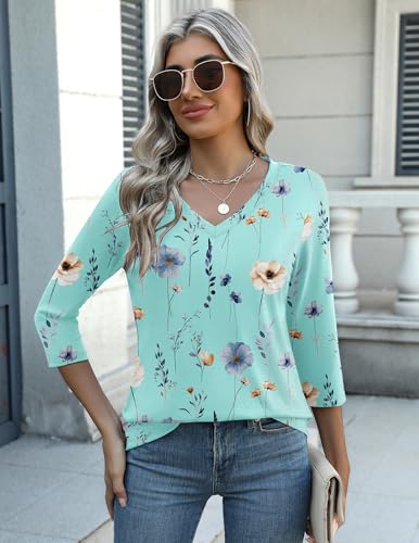 Image of Zeagoo Womens Blouse Casual 3 /4 Length Sleeve V Neck Basic T-Shirts Spring Summer Cute Tunic Tops Business Work Tees