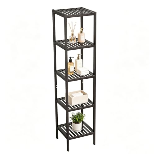 IDEALHOUSE Bamboo Storage Shelf, 5-Tier Freestanding Organizer, Narrow Corner Shelving
