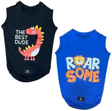 Printed Tshirts for Dogs and Cats Dog Shirts Pets Costumes - Black and Royal Blue (XXXL 24") Set of 2 T-Shirts