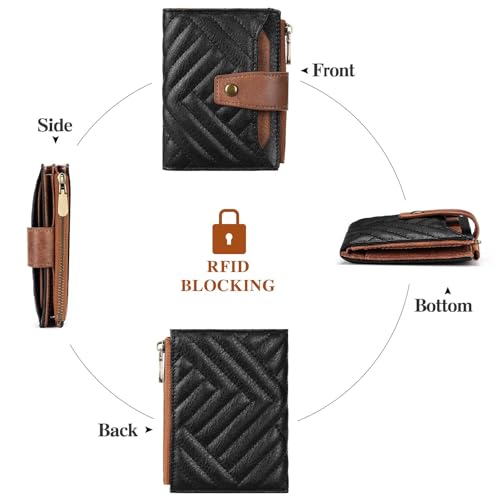 Image of FALAN MULE Small Wallet for Women Leather Bifold Compact RFID Blocking with ID Window
