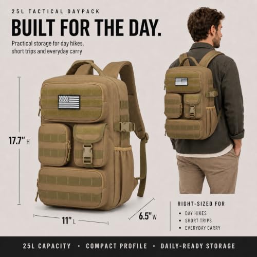Image of Small Tactical Backpack for Men, 25L Military MOLLE EDC Daypack