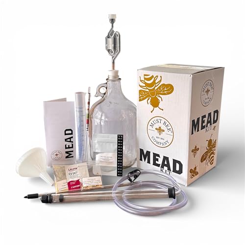 Deluxe Mead Making Kit- 1 Gallon Homebrew Starter Set- DIY Mead Brewing Kit- Includes Auto-Siphon with Tubing and Clamp, Hydrometer, One Step Cleanser, Mead Yeast & Nutrients, Spice Melody- Cinnamon, Sweet & Bitter Orange Peel, Corriander Seed, Funnel, Airlock & Rubber Stopper, Instructions, Glass Fermentation Jar, Temperature Tape. Just Add Honey. (Deluxe Kit)