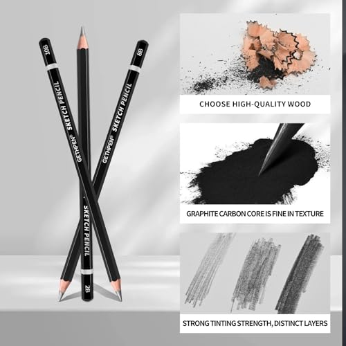 GETHPEN Professional Drawing Sketching Pencil Set - 14 Pieces Graphite Pencils(14B - 4H), Ideal for Drawing Art, Sketching, Shading, Artist Pencils for Beginners & Pro Artists - Thumbnail 4