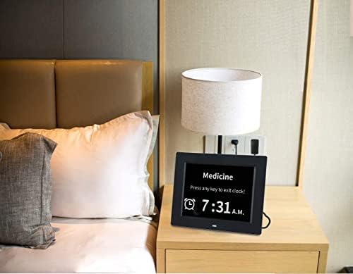 Lam 8 Inch Digital Calendar Day Alarm Clock -8 Alarm Reminders,AM/PM Function,Day Clock with Extra Large Display Helps with Memory Loss, Alzheimer's ,Dementia (Black)