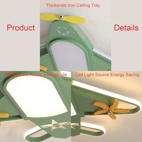 Plafonnier avion LED dimmable vert avec télécommande pour chambre d'enfant