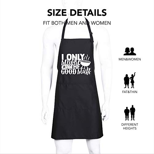 Funny Bbq Apron For Men Dad,I Only Smoke The Good Stuff Grill Apron With 2 Pockets And Adjustable Neck Strap,Perfect Gifts For Birthday/Christmas/Father's Day, Large Black #TOP1
