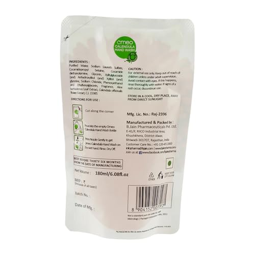 Image of Omeo Calendula Handwash Liquid Pump Bottle + Refill Pack Pouch (200ml+180ml X 2) for Germs Free, Soft & Moisturized Hand with Aloe Vera & Calendula | Tough on Germs & Dirt | Hand Wash Safe for All Types Skin, Daily Use