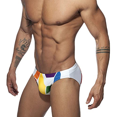 Men's Pride Rainbow Swimming Trunks Briefs with Removable Pad Swimwear Elastic Beach Shorts Boxers Underwear