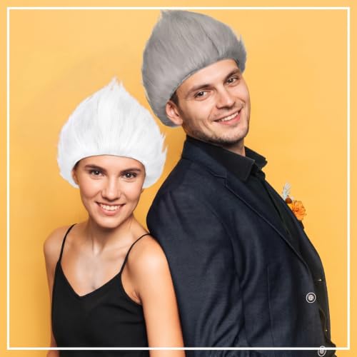 Image of Geyoga 2 Pcs Funny Wig Crazy Hair for Halloween Party,Grey, White