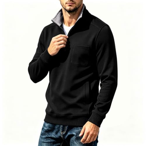 Mens Long Sleeve Shirt Fleece Lined Textured Trendy Quarter Zip Pullover - image 3