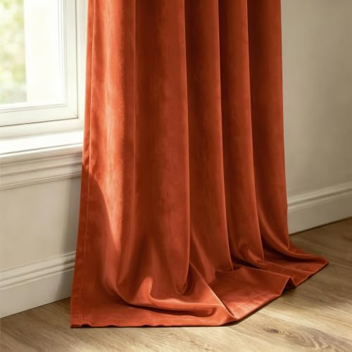 Image of MIULEE Fall Burnt Orange Blackout Velvet Curtains 96 Inch Long 52 inchx96 inch Soft | Luxurious Bedroom Living Room Decor, Room Darkening, Thermal Insulated, Rod Pocket Design, Super Soft Fabric