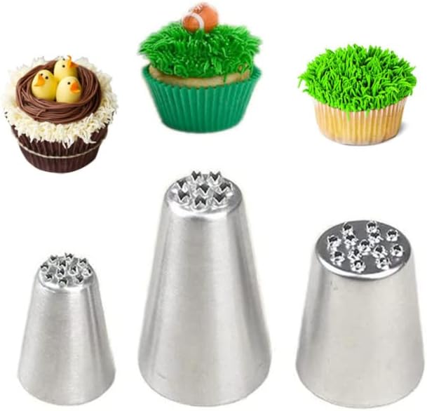 HLLMX - Juego de 3 boquillas de glaseado de crema de hierba, herramientas de pastelería de acero inoxidable, puntas de tubería rusa de acero