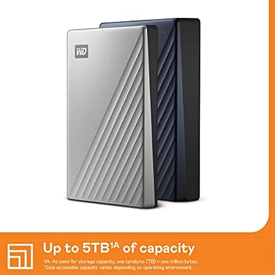 WD 1 TB My Passport Ultra، فضي، محرك أقراص ثابت خارجي محمول، برنامج نسخ احتياطي مع دفاع ضد برامج الفدية، وحماية كلمة المرور، USB-C وUSB 3.1 - WDBC3C0010BSL-WESN