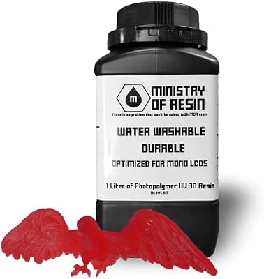 Water Washable Resin Durable Non-Brittle Low Odor 3D Printer Resin Optimized for Mono LCD Made in The USA 405nm Photopolymer Resin for LCD 3D Printing 1L (Translucent Ruby Red)