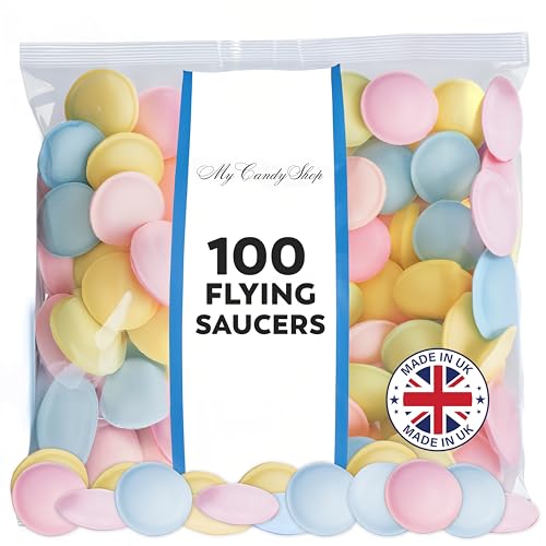 MyCandyShop Satellite Wafers x 100 – Flying Saucer Candy - UFO Candy wafers with Sour Powder Centre 6 oz - Retro Weird Viral from TikTok