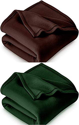 MORADO 500 TC Solid/Plain Light Weight Polar Fleece Single Panipat Famous Warm or Hot AC Blanket Pack of 2 (90X60 Inches, Green and Brown)