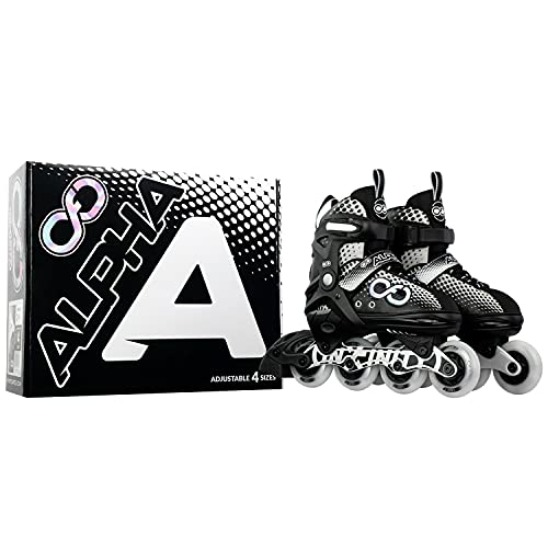 Crazy Skates Alpha Adjustable Inline Skates With Light Up Wheels - Available In Two Colors - Black/White (Size: Small | Us Mens J11-1 | Us Ladies J11-1 | Eu 30-33) #TOP5
