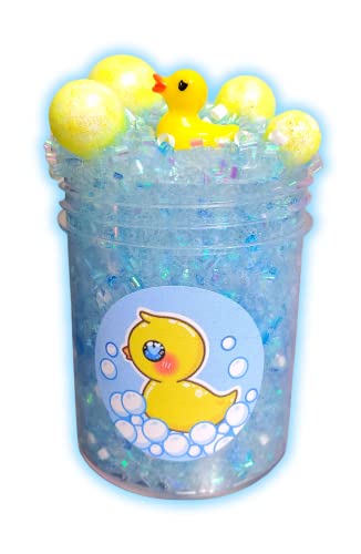 Bubble Bath Bingsu Slime for Kids Ages 8+ â Crunchy Clear Scented Slime with Duck Charm & Glitter â Handmade 4oz Stress Relief Sensory Toy â Hoshimi Slimes