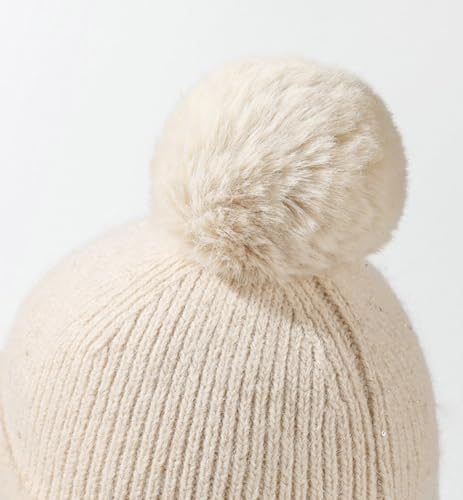 Knit Baseball Caps for Women Cute Beret Hats with Earmuffs Pompom Winter Warm Sweet Hats for Cold Weather4