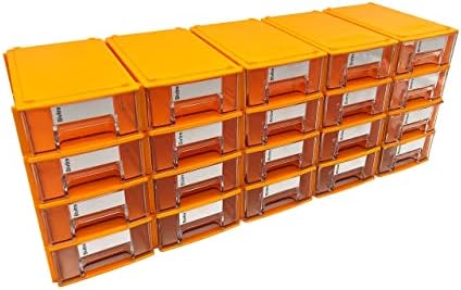 Plastic Storage Drawers Set of 20, Stackable Storage Drawers for Craft Screws Small Parts Organizers and Storage with Dividers and Paper Labels(ORANGE)