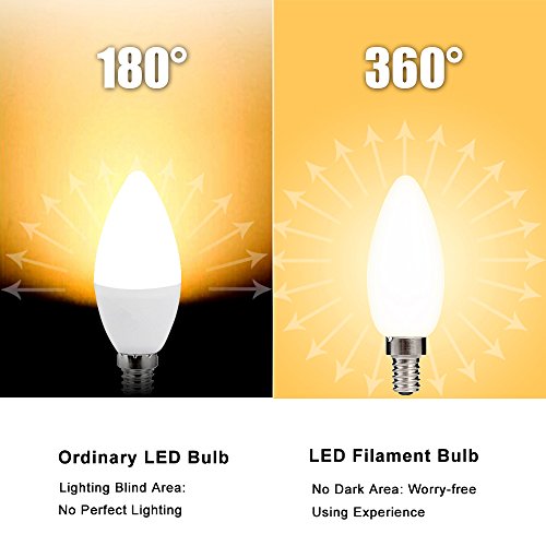 Hola Led Candelabra Bulb, 40W Equivalent Led Chandelier Bulb, Dimmable Led Lamp Bulb E12 Base, Warm White 2700K Led Filament Bulb Milk White Glass, 4W 400 Lumens 360 Beam Angle, 6 Pack #TOP4