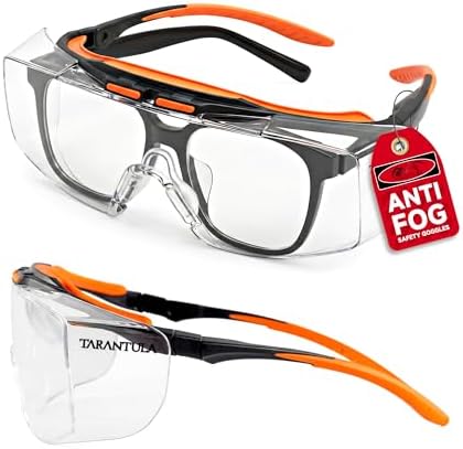 Tarantula ANSI Z87+ Safety Glasses Over Eyeglasses for Men & Women, Anti-Scratch Lenses, Side Shields, Adjustable Anti-Slip Temples, UV Protective Eyewear
