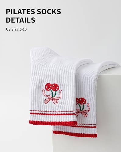Image of Yawlsow Pilates Grip Socks for Women Yoga Grippy Socks Cute Barre Non Skid Athletic Crew Sticky Sock Workout Hospital
