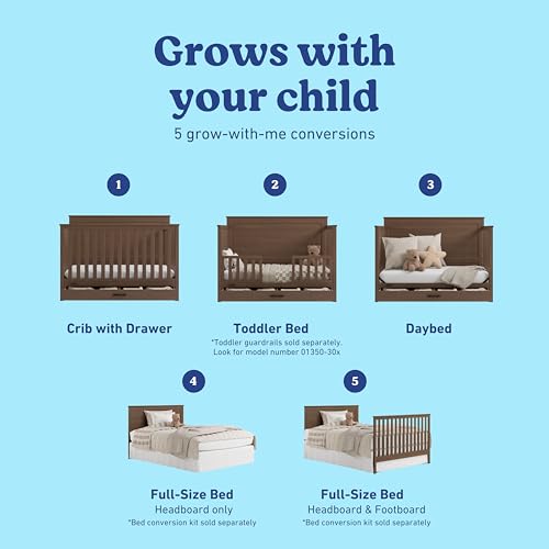 Image of Graco Tristan 5-in-1 Convertible Crib with Drawer (Hazelnut) - GREENGUARD Gold Certified, Fits Standard Crib Mattress, Premium Handle, Converts to Toddler Bed, Daybed, and Full-Size Bed