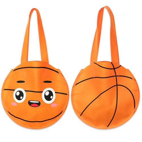 H1vojoxo 24PCS Basketball Gift Bags with Handle, Basketball Party Favor Bags, Reusable Non Woven Sports Goodie Bag Treat Snack Candy Bag for Kids Boys Girls Sport Theme Birthday Party Supplies