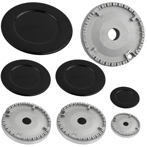 Natuce Kit 4 Bruciatori e Piattelli in Ghisa Smaltati, Bruciatori Spartifiamma, Bruciatori Cucina, 4 Fuochi 1 Grande 2 Medi 1 Piccolo, per Piani Cottura e Fornelli Ariston Hotpoint Indesit Nardi