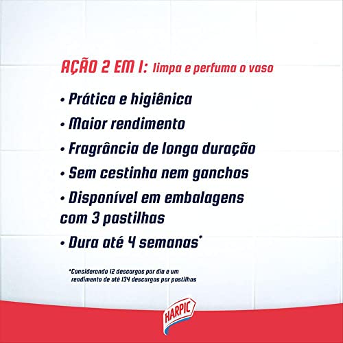 Harpic Limpador e Aromatizador Sanitário Pastilha Adesiva Power 2 em 1 Pinho 3 unidades
