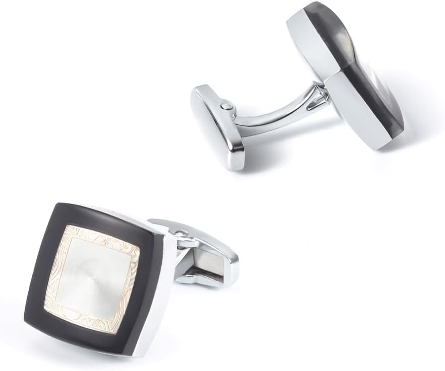 Square Silver CD Piece Enamel Metal Cufflinks French Shirt Men's
