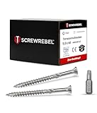 SCREW REBEL Terrassenschraube ST-FIX Edelstahl A2 5,0 x 60mm - 200 Stück inklusive S2-Bit, TX 25, Zier-Senkkopf, Schaftfräser, Sägezahn Gewindeschliff, Cutspitze, Dielenschraube gewachst