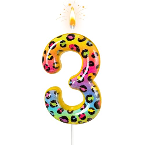 Jinrea Colorful Leopard Print Birthday Number Candles Leopard Print Theme Party Decorations Cupcake Decorations Suitable for Party Celebrations Boys and Girls Birthday Supplies3