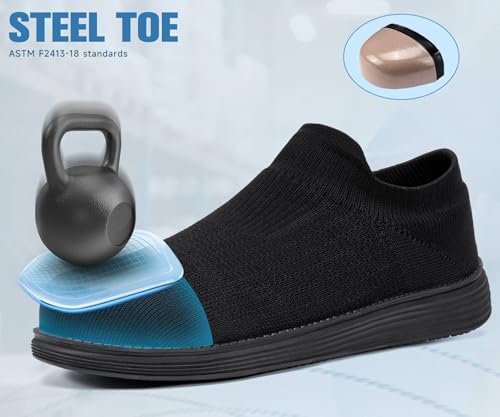 Image of LARNMERN Slip on Steel Toe Shoes for Men Women Composite Toe Shoes Slip on Sneakers Work Safety Shoes Comfortable Lightweight Construction Running Walking Tennis Shoes