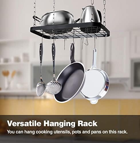 JackCubeDesign Ceiling Mount Grid Pot Pan Rack Hanger Organiser Kitchen Storage Shelf Tray Holder with Utility 8 Hooks(62 x 30 x 3 cm)  :MK397B
