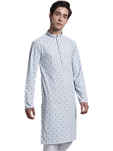 Image of Jompers Men's Regular Fit Cotton Chikankari Embroidered and Sequence Kurtas
