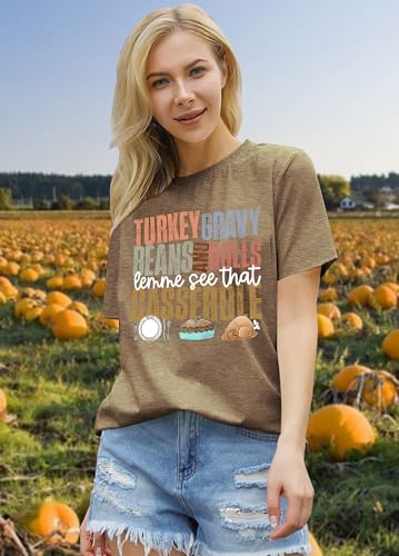 Image of Thanksgiving Shirts Women Turkey Gravy Beans and Rolls Tshirts Funny Turkey Graphic T-Shirt Family Thanksgiving Tops