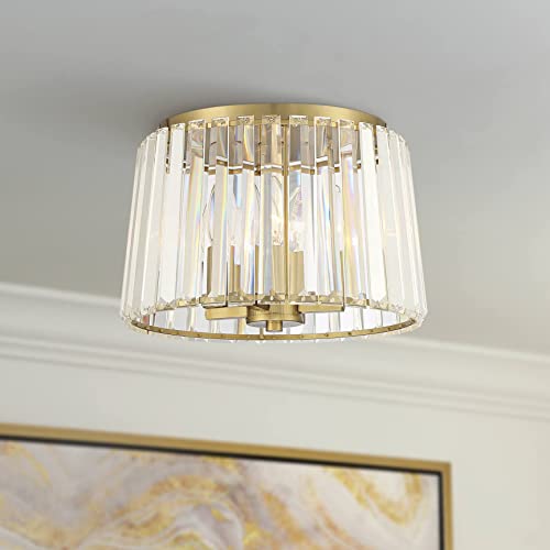 Possini Euro Design Crawford Modern Ceiling Light Flush-Mount Fixture 13" Wide Soft Gold 4-Light Clear Crystal Drum Shade For Bedroom Kitchen Living Room Hallway Bathroom House Home #TOP21