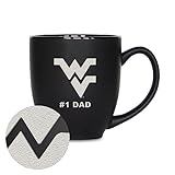 Rico Industries NCAA West Virginia Mountaineers #1 Dad 15oz Laser Engraved Matte Black Ceramic Bistro Mug - for Hot or Cold Drinks