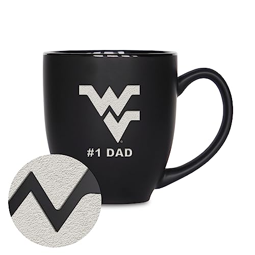 Rico Industries NCAA West Virginia Mountaineers #1 Dad 15oz Laser Engraved Matte Black Ceramic Bistro Mug - for Hot or Cold Drinks